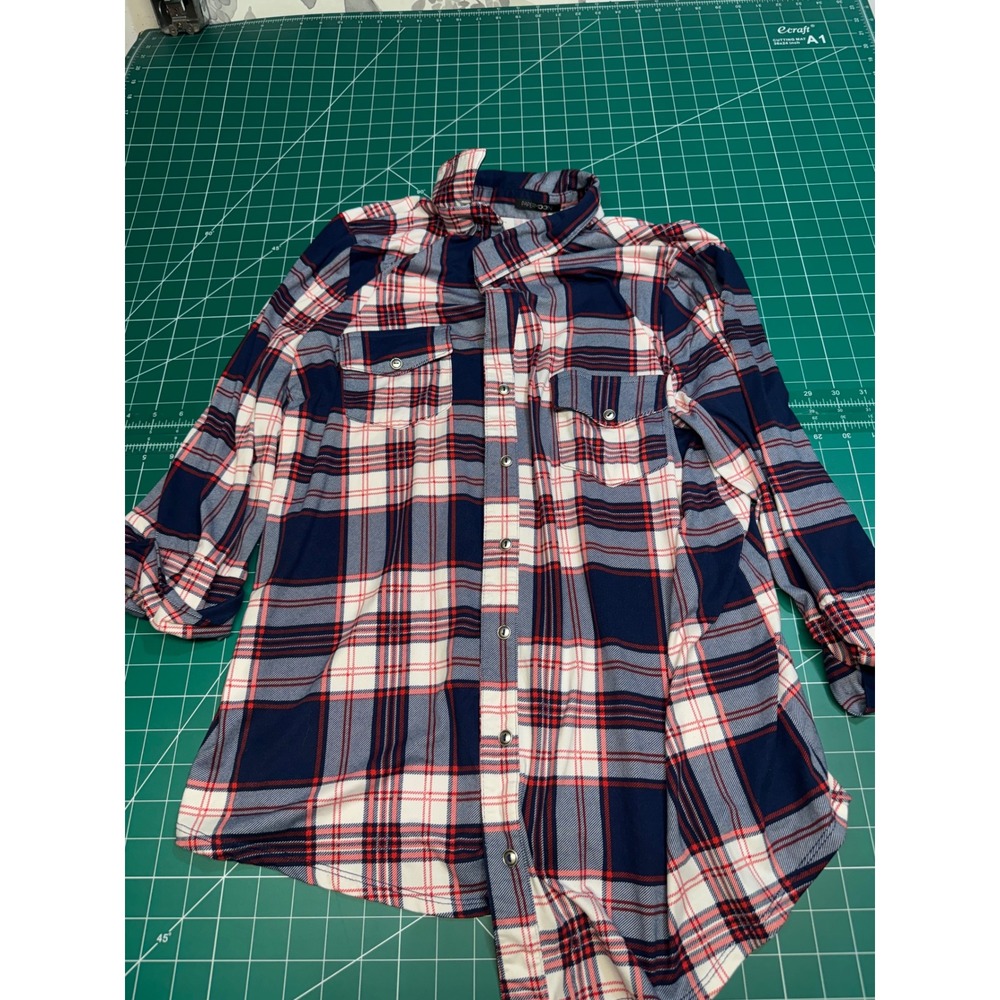 Paper Moon Womens Plaid Button Down Shirt Navy Red White Snap Front Top 1X
